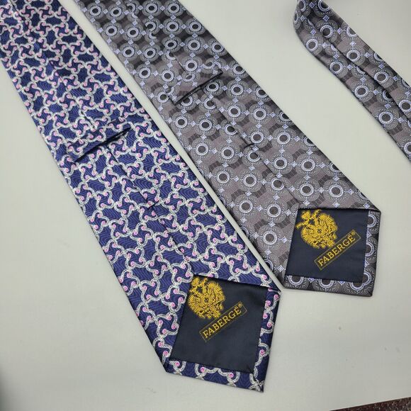 Lot (2)FABERGE Silk Ties Necktie Geometric blue/ pink & gray/ blue USA new